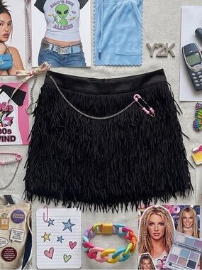 Y2K Express Black Fringe Mini Skirt